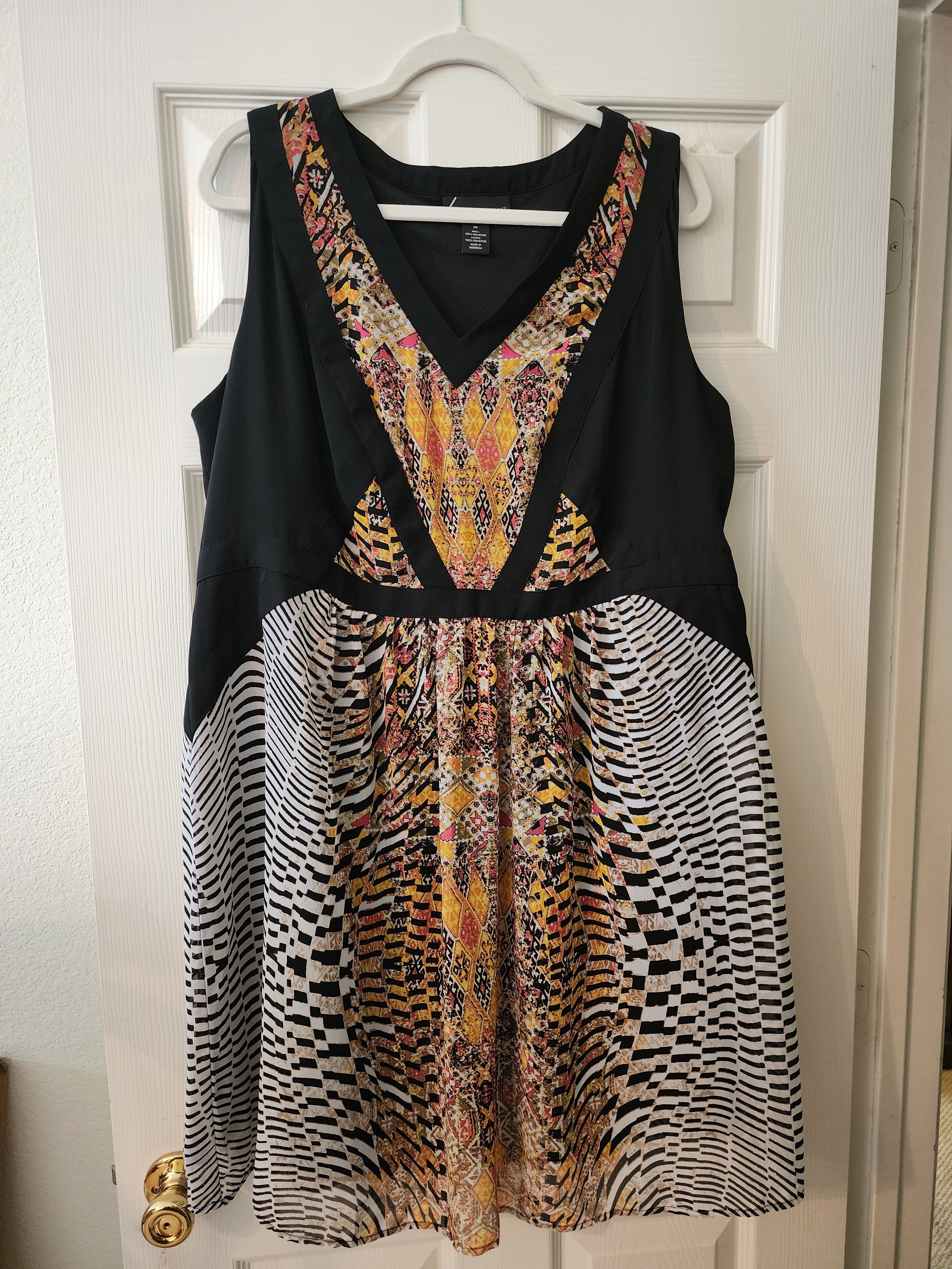 Lane Bryant Black Abstract Dress With Yellow & Pink Accents
